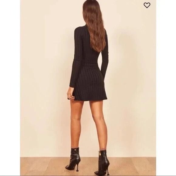 Reformation Black Ribbed Mini Dress - Picture 3 of 5